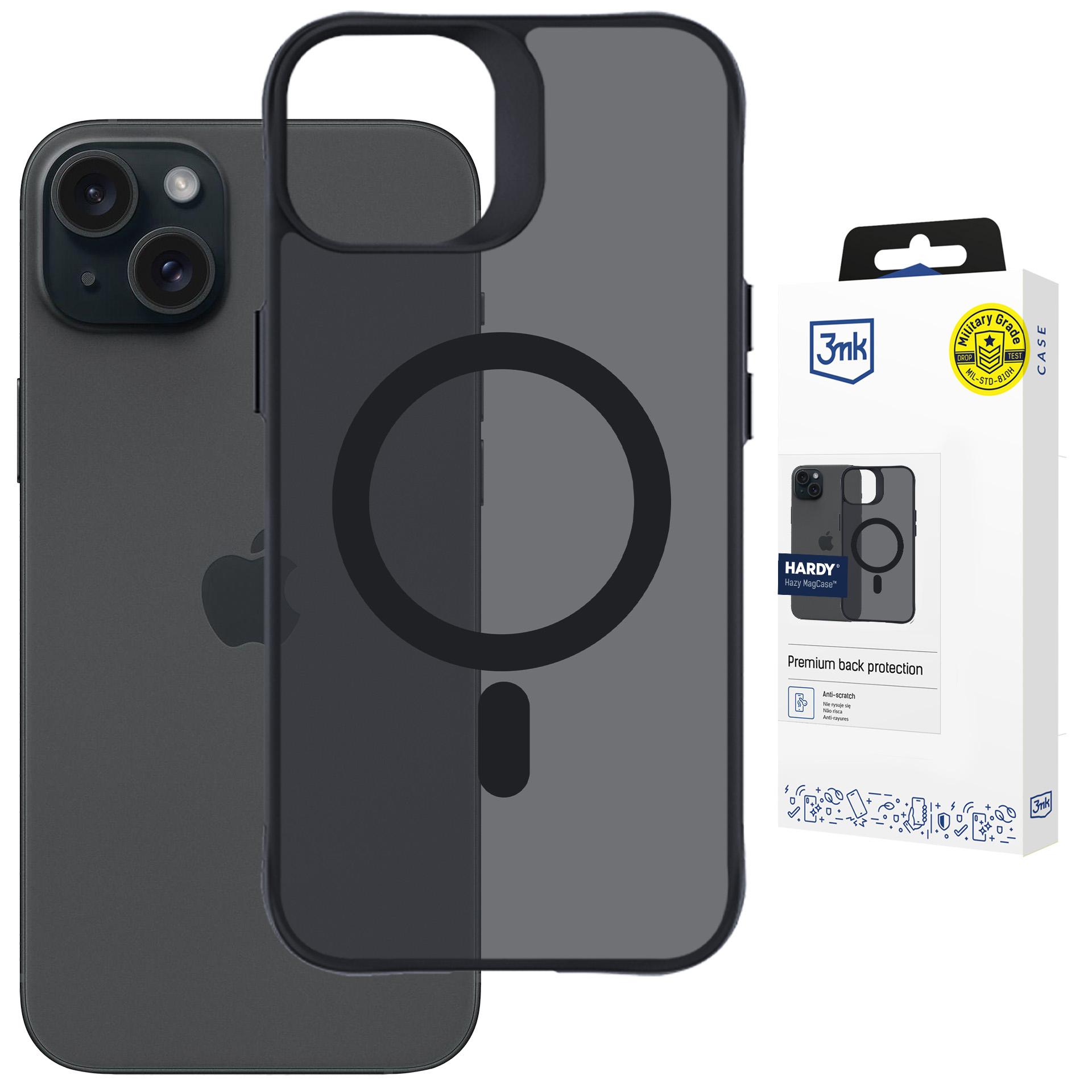 Husă fumurie cu MagSafe pentru Apple iPhone 15 – 3mk HARDY® Hazy MagCase™ Black