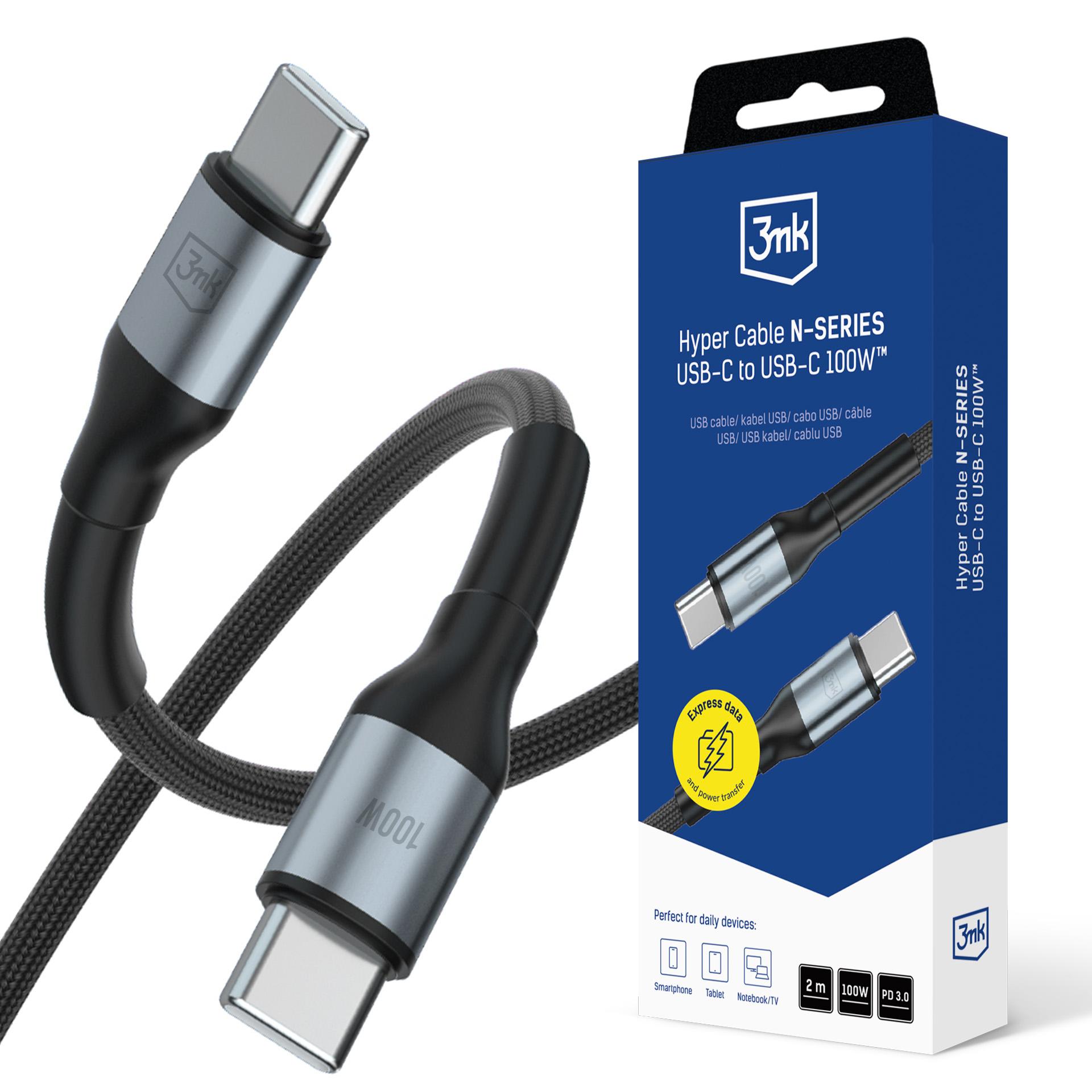 Cablu 2m 100W 20V/5A PD 3.0 3mk Hyper Cable N-SERIES USB-C to USB-C 100W™ Black