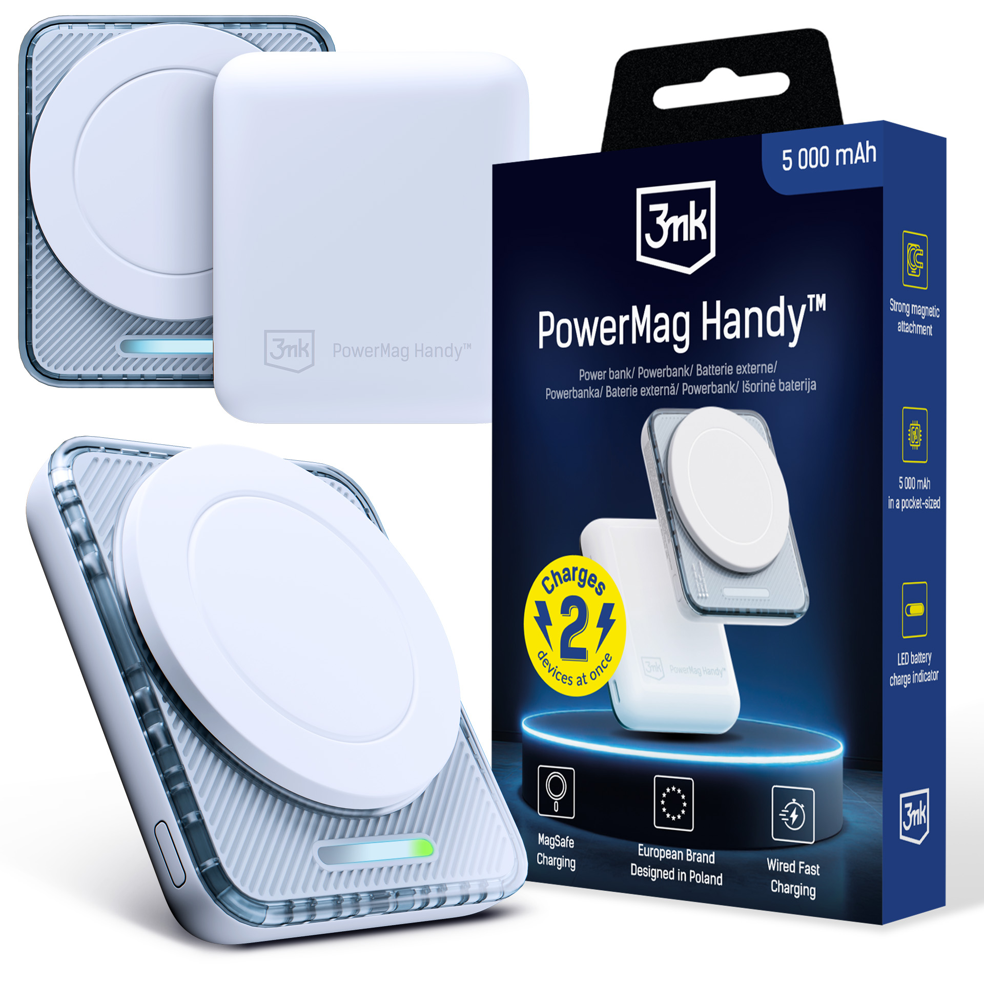 Powerbank compact 5000 mAh 22.5W MagSafe 3mk PowerMag Handy™ White