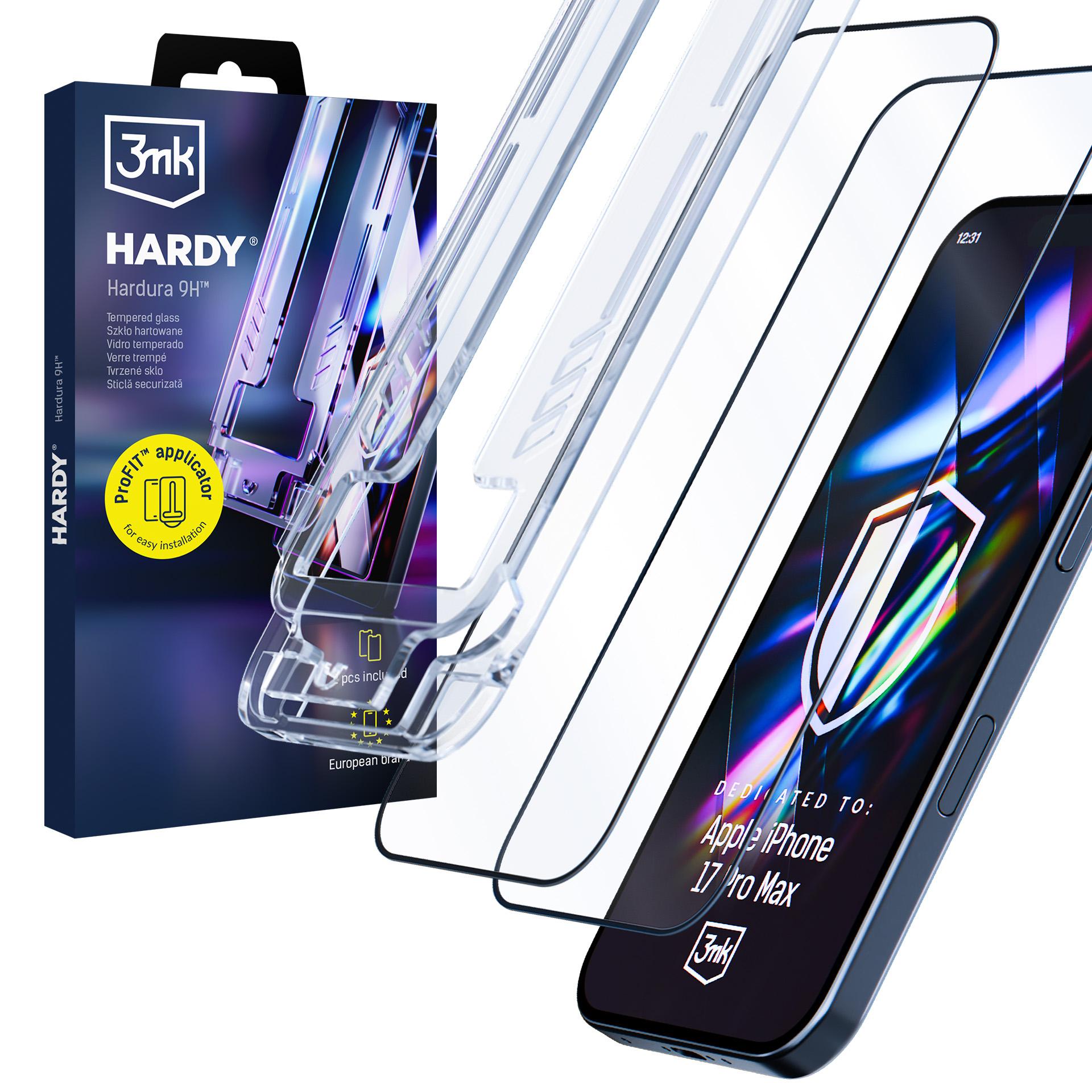 2× Sticlă securizată cu aplicator pentru Apple iPhone 17 Pro Max - 3mk HARDY® Hardura 9H™