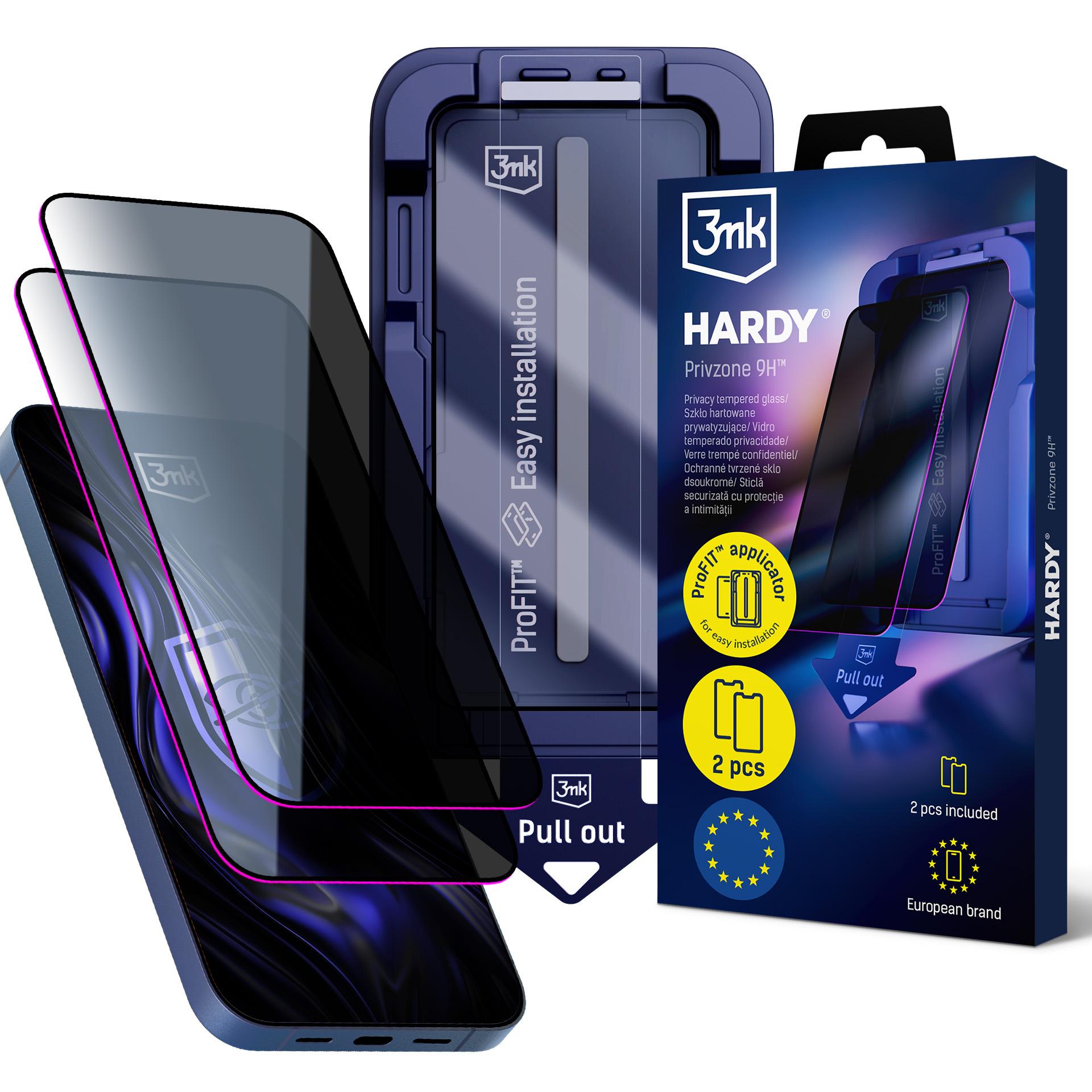 2x Sticlă securizată cu filtru de confidențialitate și aplicator pentru Samsung Galaxy S23 5G - 3mk HARDY® Privzone 9H™