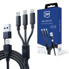 Cablu USB-A/USB-C la USB-C/Micro/Lightning 1.5m - 3mk Hyper Cable 3in1™ Negru