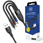 Cablu 1.2m 18W 9V/2A QC 3.0 3mk Hyper Cable N-SERIES 3-in-1 A to C/Micro/Lightning™ Black