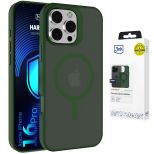Husă fumurie cu MagSafe pentru Apple iPhone 16 Pro – 3mk HARDY® Hazy MagCase™ Green