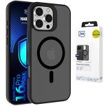 Husă fumurie cu MagSafe pentru Apple iPhone 16 Pro Max – 3mk HARDY® Hazy MagCase™ Black