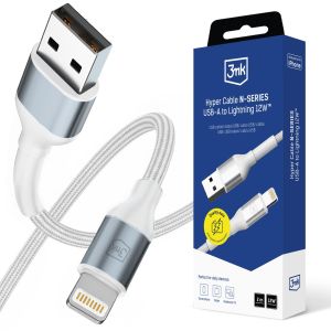 Cablu 2m 12W 5V/2.4A QC 3.0 3mk Hyper Cable N-SERIES USB-A to Lightning 12W™ White