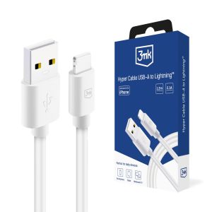 Cablu USB-A la Lightning 12W 2.1A 1.2m - 3mk Hyper Cable Alb