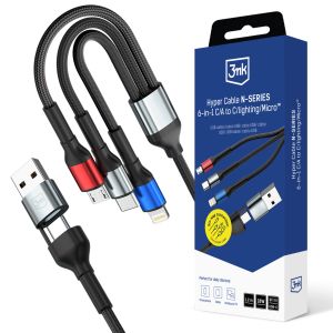 Cablu 1.2m 18W 9V/2A QC 3.0 3mk Hyper Cable N-SERIES 6-in-1 C/A to C/Lighting/Micro™ Black