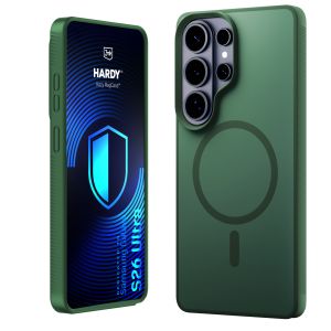 Husă fumurie cu MagSafe pentru Samsung Galaxy S26 Ultra – 3mk HARDY® Hazy MagCase™ Green