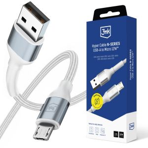 Cablu 1m 12W 5V/2.4A QC 3.0 3mk Hyper Cable N-SERIES USB-A to Micro 12W™ White