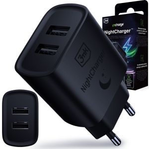 Încărcător de priză 2x USB-A 3mk incharge® NightCharger™ Negru
