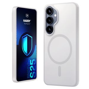 Husă fumurie cu MagSafe pentru Samsung Galaxy S25 – 3mk HARDY® Hazy MagCase™ White