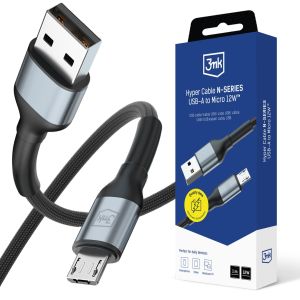 Cablu 1m 12W 5V/2.4A QC 3.0 3mk Hyper Cable N-SERIES USB-A to Micro 12W™ Black
