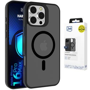 Husă fumurie cu MagSafe pentru Apple iPhone 16 Pro Max – 3mk HARDY® Hazy MagCase™ Black