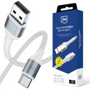 Cablu 1m 18W 9V/2A QC 3.0 3mk Hyper Cable N-SERIES USB-A to USB-C™ White