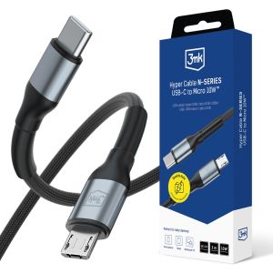 Cablu 3m 10W 5V/2A QC 3.0 3mk Hyper Cable N-SERIES USB-C to Micro 10W™ Black