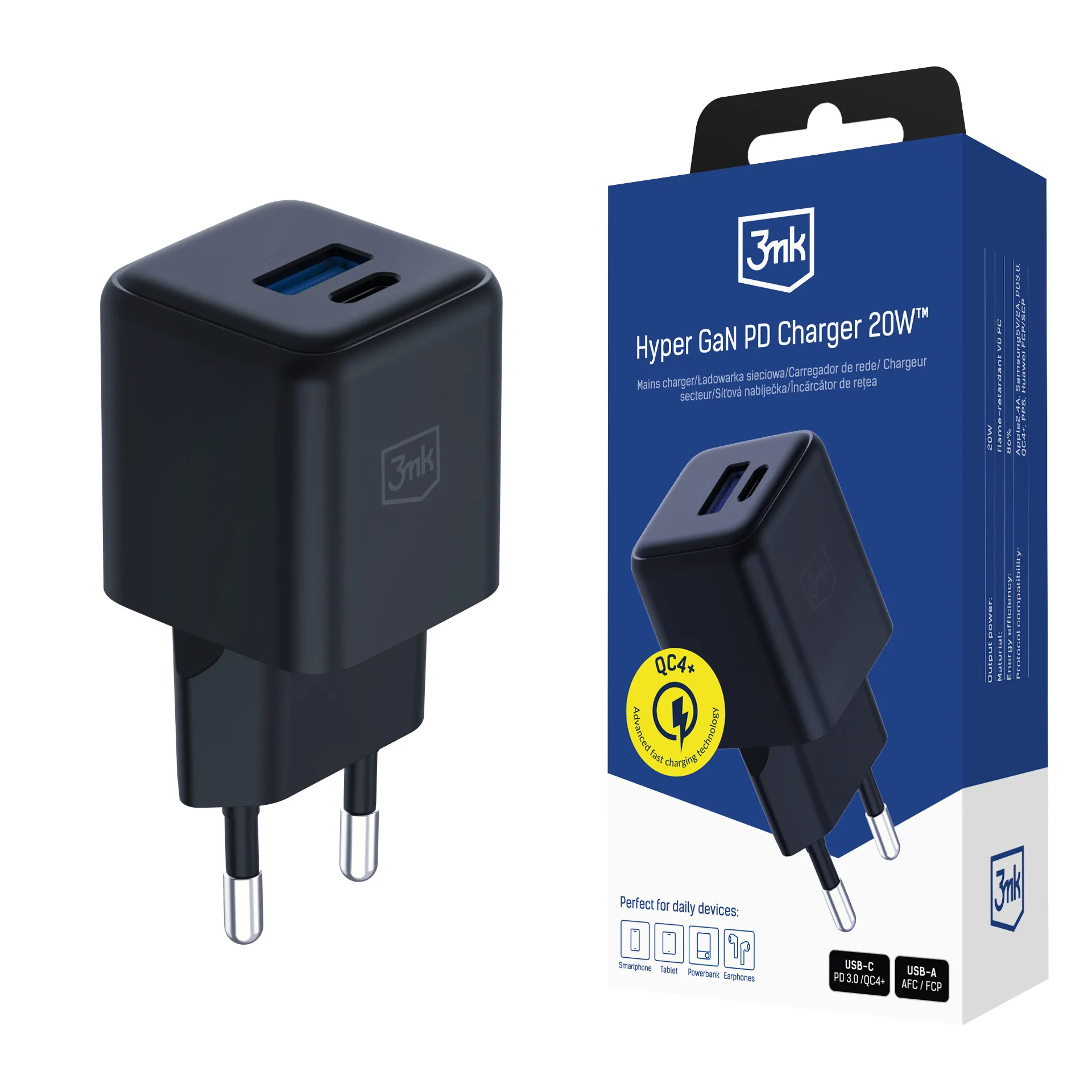 Încărcătorul de rețea 3mk Hyper GaN Charger 20W QC4+ PD PPS USB-C USB-A