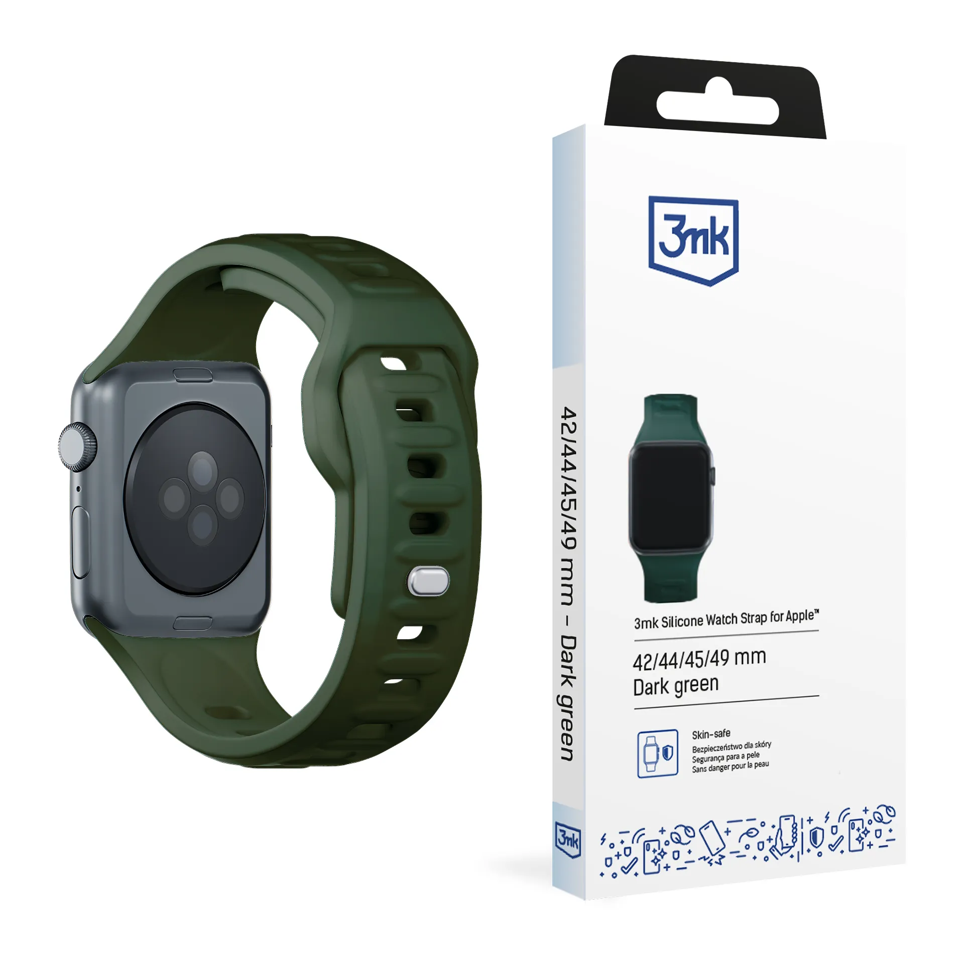 Pasek na 42/44/45/46/49 mm Dark Green (big) - Curea de silicon 3mk