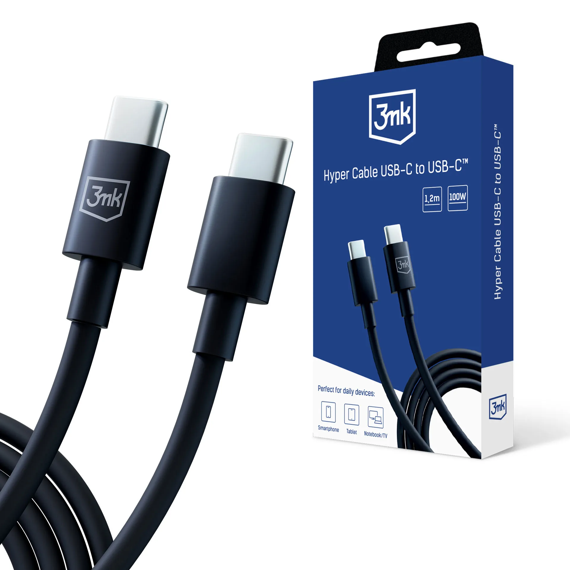 Cablu USB-C la C 100W 5A 1.2m - 3mk Hyper Cablu Negru