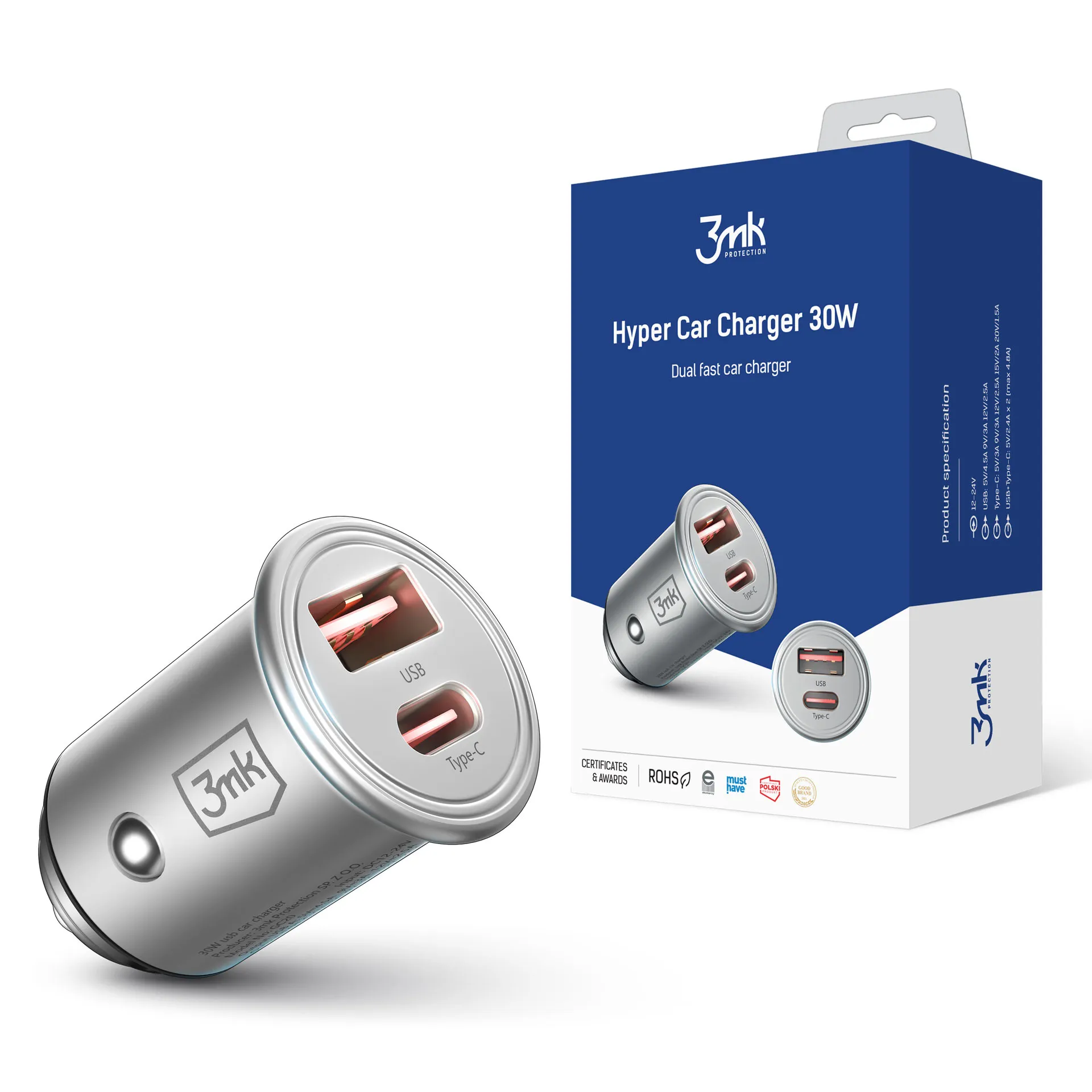 Încărcător auto 30W - 3mk Hyper Car Charger