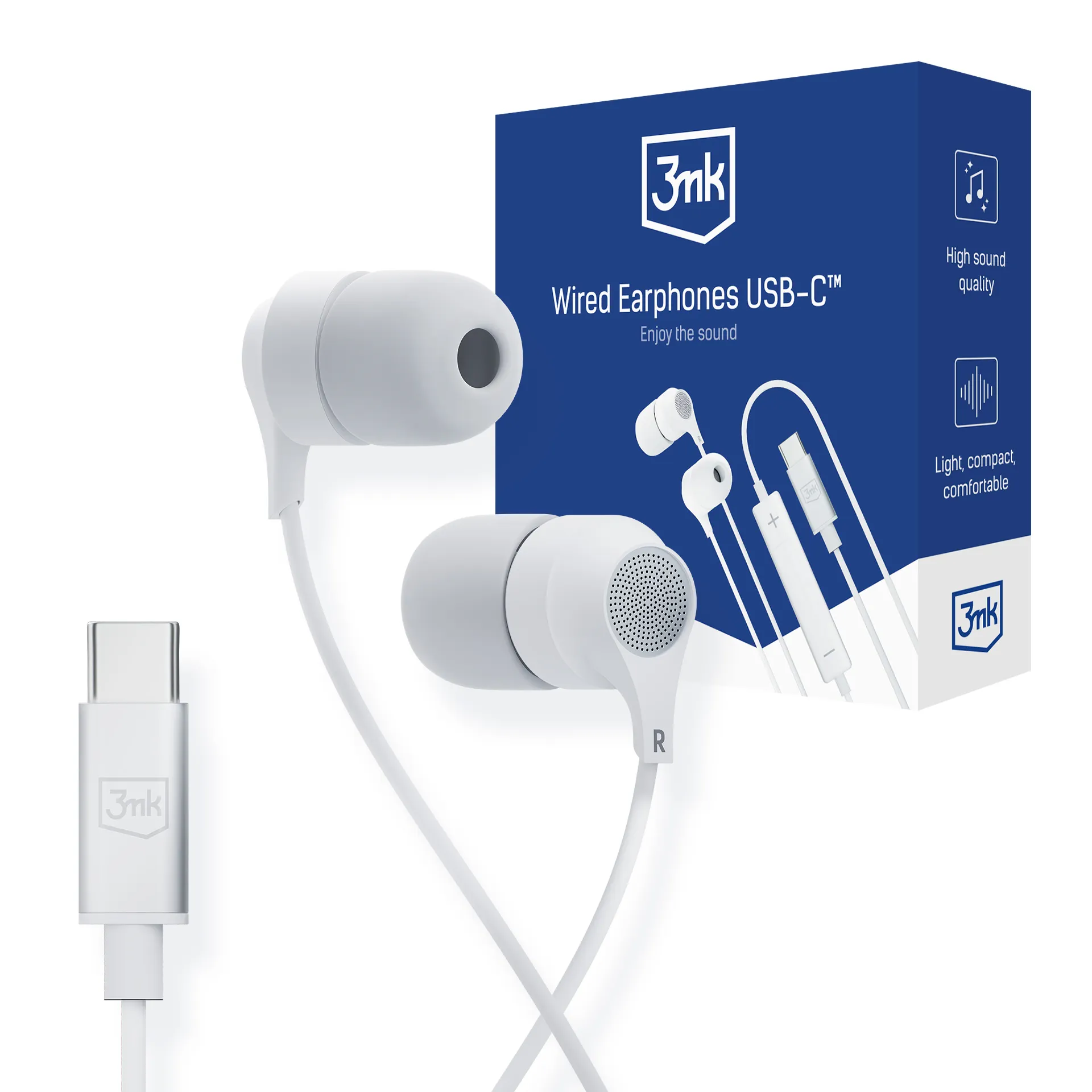 Căști albe 3mk Wired Earphones USB-C