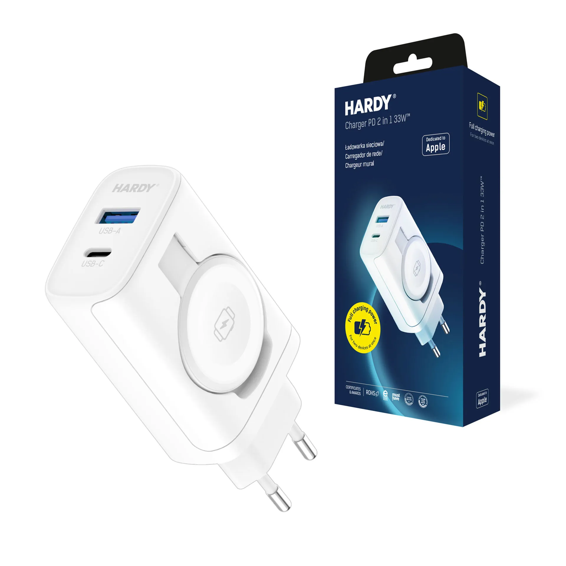 Încărcătorul de re?ea 2in1 pentru Apple PD GaN 33W - 3mk HARDY Charger
