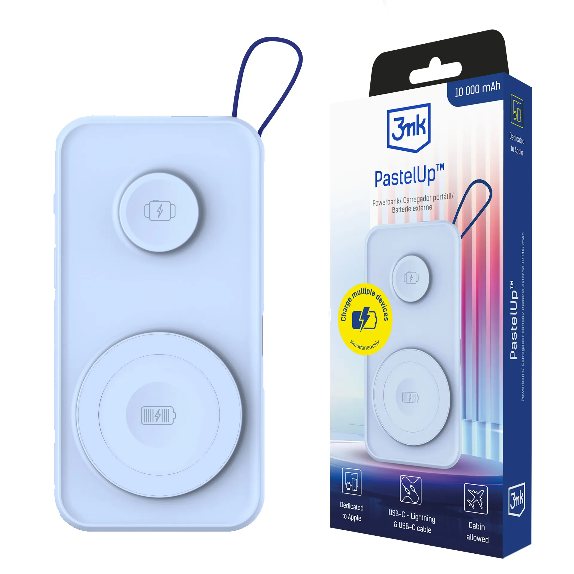 Powerbank 3mk PastelUp 10,000mAh 22.5W MagSafe QI USB-A USB-C Lightning Roz