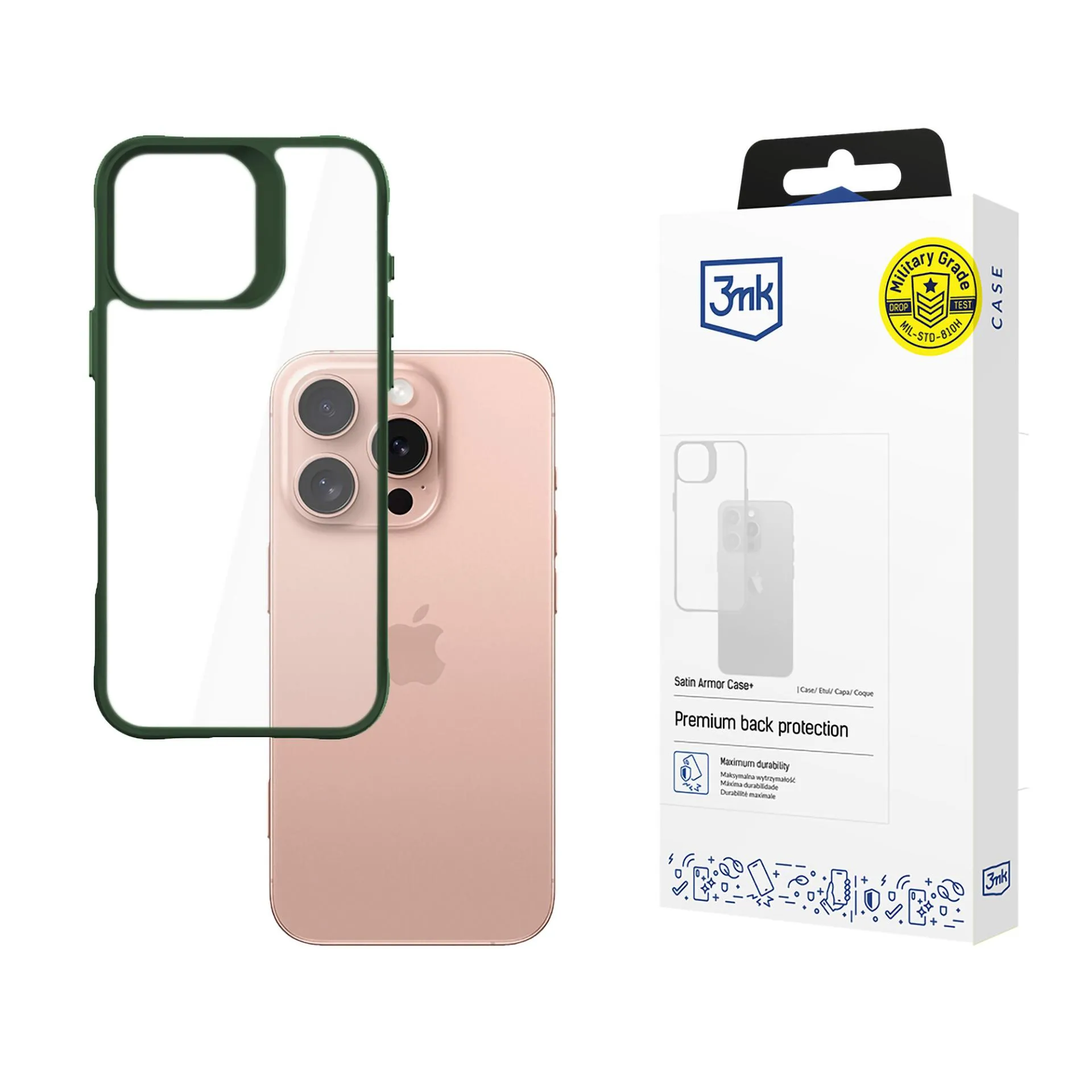 Husă pentru Apple iPhone 16 Pro - 3mk Satin Armor Case+ Verde