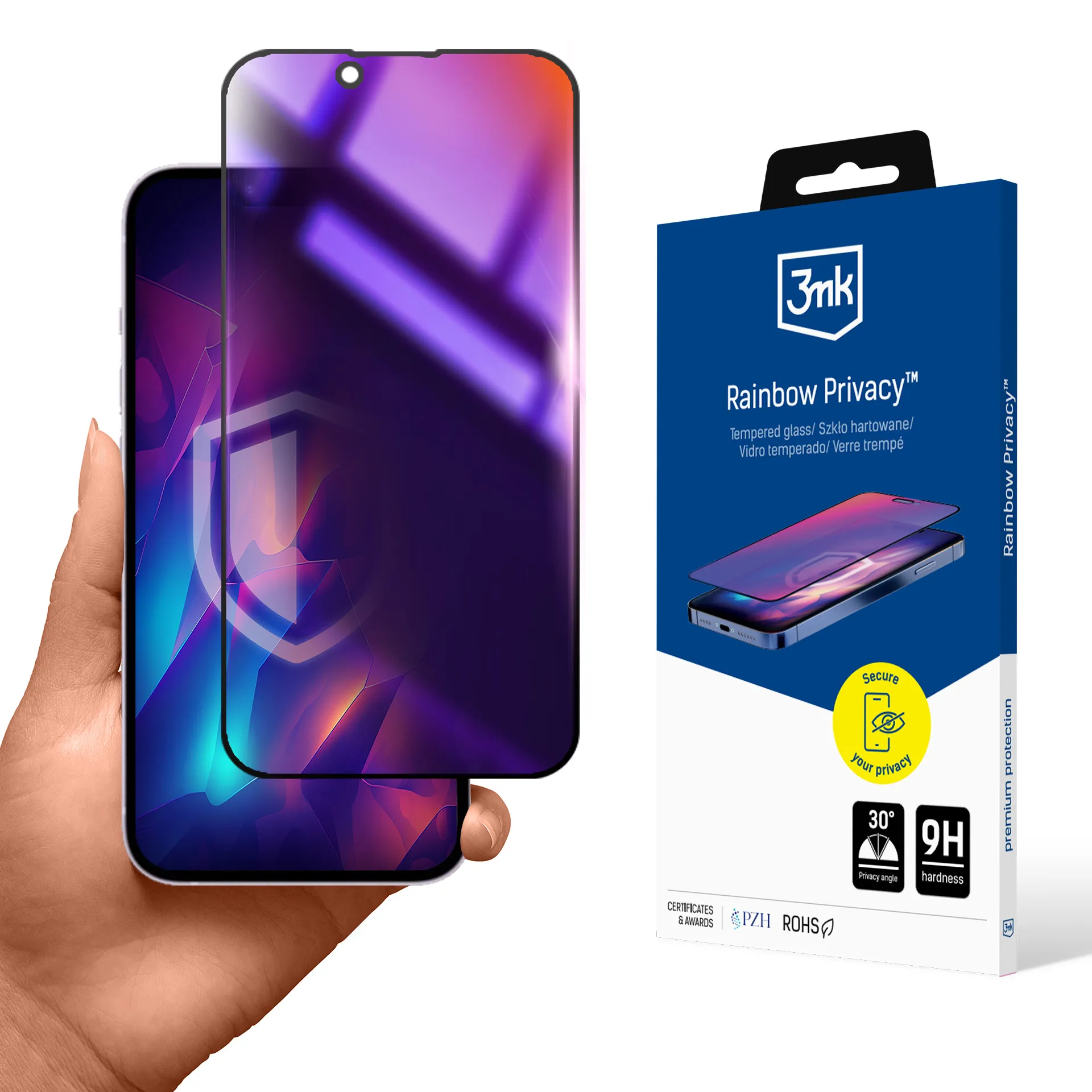 Sticlă temperată de confidențialitate pentru Apple iPhone 16E - 3mk Rainbow Privacy